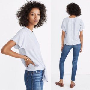Madewell Button-back Tie Tee in Micro Stripe Top Soft Twilight Blue G7350 XS